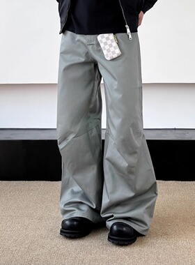 SWAG立体分割剪裁绿色伞兵裤工装裤美式休闲宽松廓形堆积垂感裤子