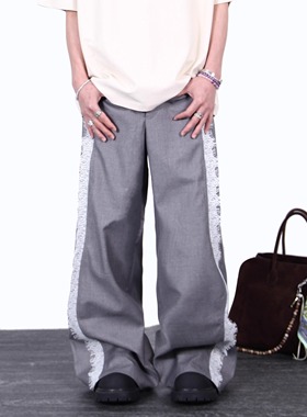 SWAG高级感拼接cleanfit阔腿灰色西裤男美式复古微喇拖地感休闲裤