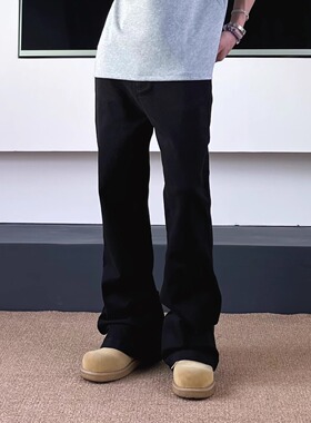 巴黎版型bootcut黑色修身显瘦弹力微喇牛仔裤cleanfit简约长裤子