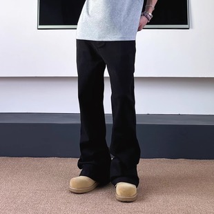 巴黎版型bootcut黑色修身显瘦弹力微喇牛仔裤cleanfit简约长裤子