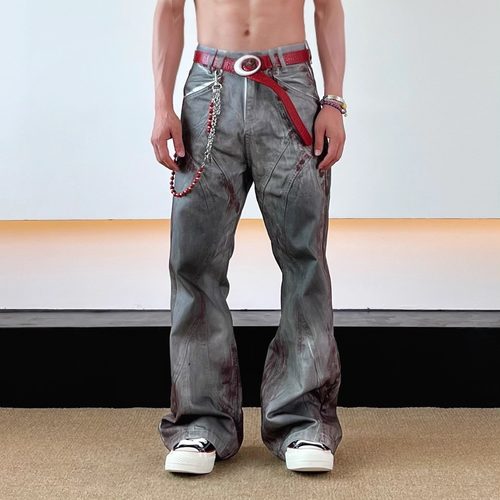 血色脏染结构cleanfit微喇牛仔裤