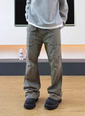 SWAG美式复古水洗多口袋褶皱微喇工装牛仔裤百搭cleanfit休闲长裤