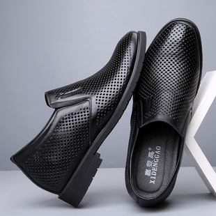 夏季男士内增高镂空凉鞋10cm8cm透气洞洞鞋商务正装增高皮凉鞋6cm
