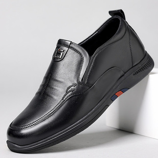 增高男皮鞋小码35隐形内增高6cm一脚蹬套脚软底软皮真牛皮增高8cm