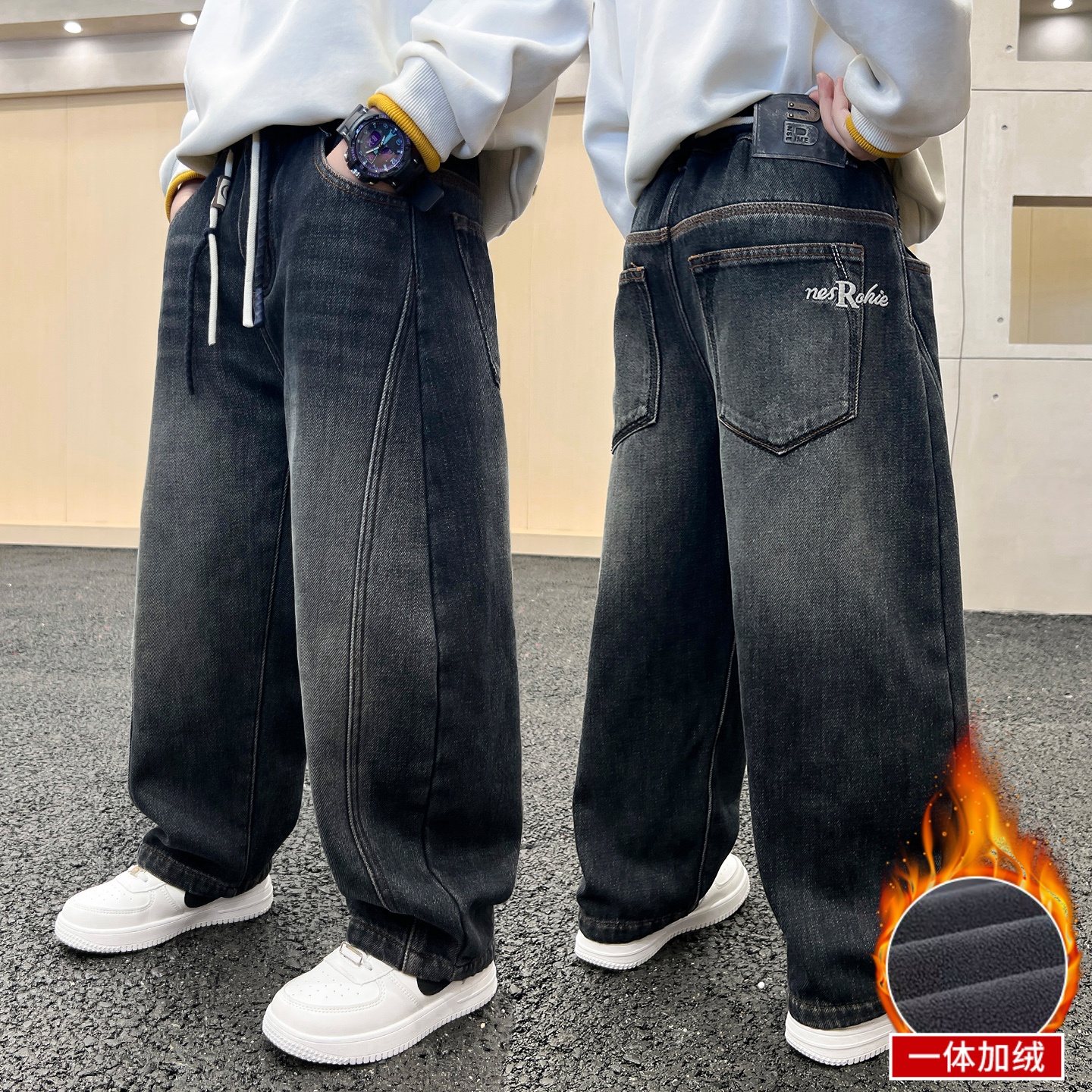 【送运费险】男童加绒牛仔裤