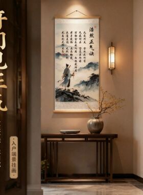 道家浩然正气诀挂画新中式书房励志山水侠客装饰挂画玄关书法挂画