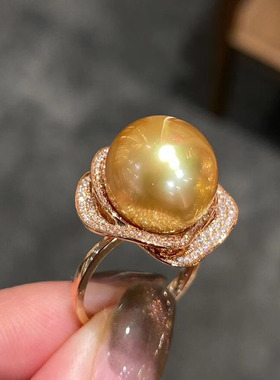 14-15mm金色珍珠山茶花款开口戒指JZB102