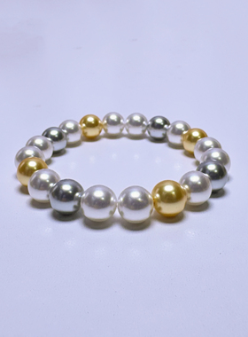 10-11mm金灰白混彩弹力绳珍珠手链SLA108