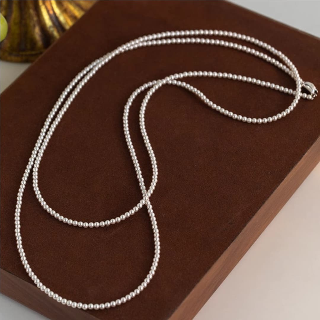 3-4mm白色元宝扣小米珠珍珠1.2m毛衣链MYLA512