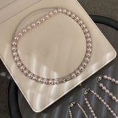 11mm曼塔玫瑰色珍珠元 宝扣项链赠手链耳钉TZB604