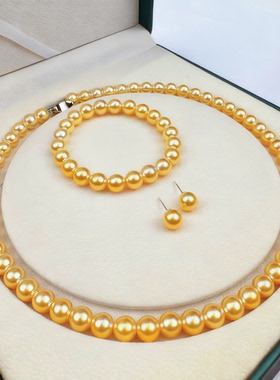 8-9mm金色元宝扣珍珠项链赠手链耳钉TZB609