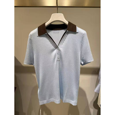 柜子同款2026春夏新款女士时尚休闲百搭V领针织短袖T恤1H4230521G