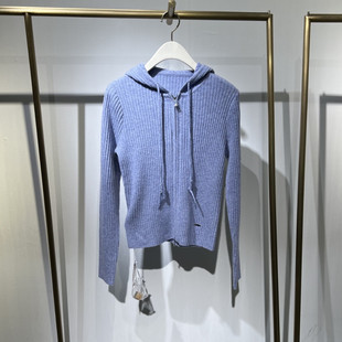 款 诗家同款 3H2130181 修身 女士百搭蓝色连帽针织开衫 2026春季 新款