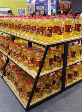 超市牛奶堆头货架展示架粮油米面饮料促销台钢木陈列架新款斜坡款