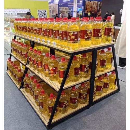 超市牛奶堆头货架展示架粮油米面饮料促销台钢木陈列架新款斜坡款