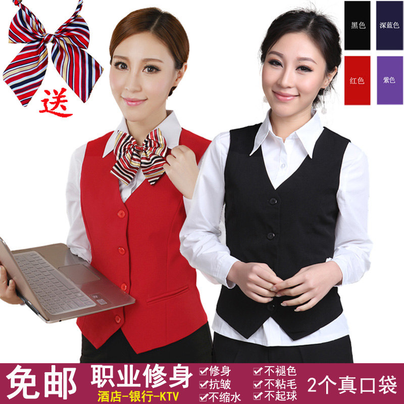 职业马甲女修身短款黑色棉质西装背心银行酒店前台工作制服工装