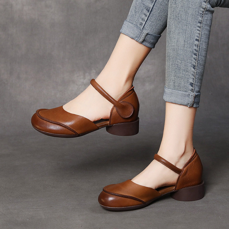 包头真皮中空凉鞋女平底夏季新款休闲凉鞋
