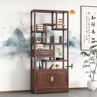 实木博古架多宝阁新中式榆木摆件客厅置物架子茶叶展示柜2025新款