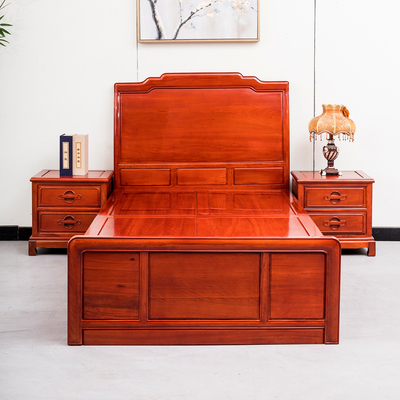 单人床和天下越南花梨木床加厚独板实木原木全榫卯结构全水波纹