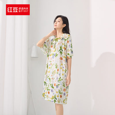 红豆睡裙莫代尔 QQ弹爽滑睡衣裙子 红豆居家睡裙女短袖 5J334