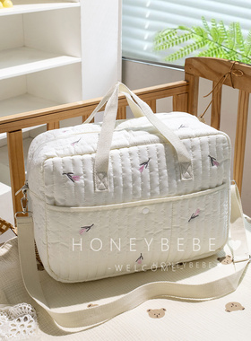 韩国ins大容量妈咪包小熊刺绣收纳手提包简约外出便携母婴包