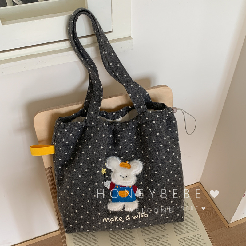 韩国ins妈咪包刺绣卡通托特包包女2025新款通勤百搭单肩包大容量