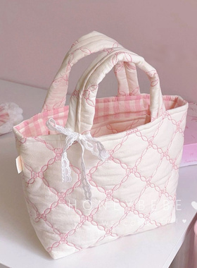 韩国ins菱格丝带母婴包大容量多功能尿不湿包外出轻便手提妈咪包