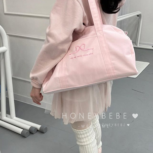 韩国ins舞蹈包2025新款 大容量蝴蝶结刺绣户外运动瑜伽单肩健身包