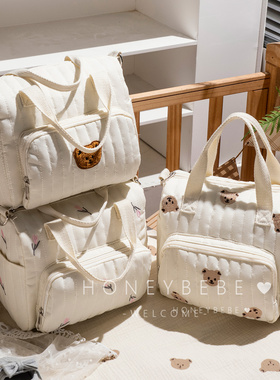 韩国ins绗缝刺绣妈咪包短途轻便外出母婴包大容量手提单肩斜挎包