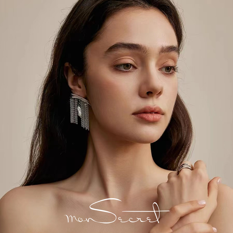 MONSECRET铜镀白金天然淡水珍珠