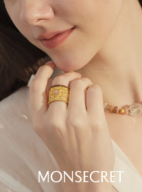 MONSECRET小众太阳绑绳宽戒指女