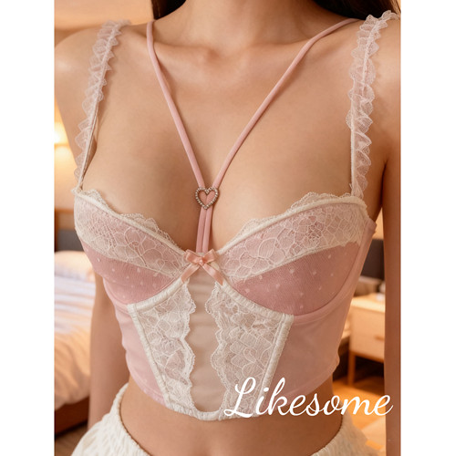 Likesome原创实拍*纯欲性感内衣吊带胸罩搭蕾丝爱心挂脖可外穿