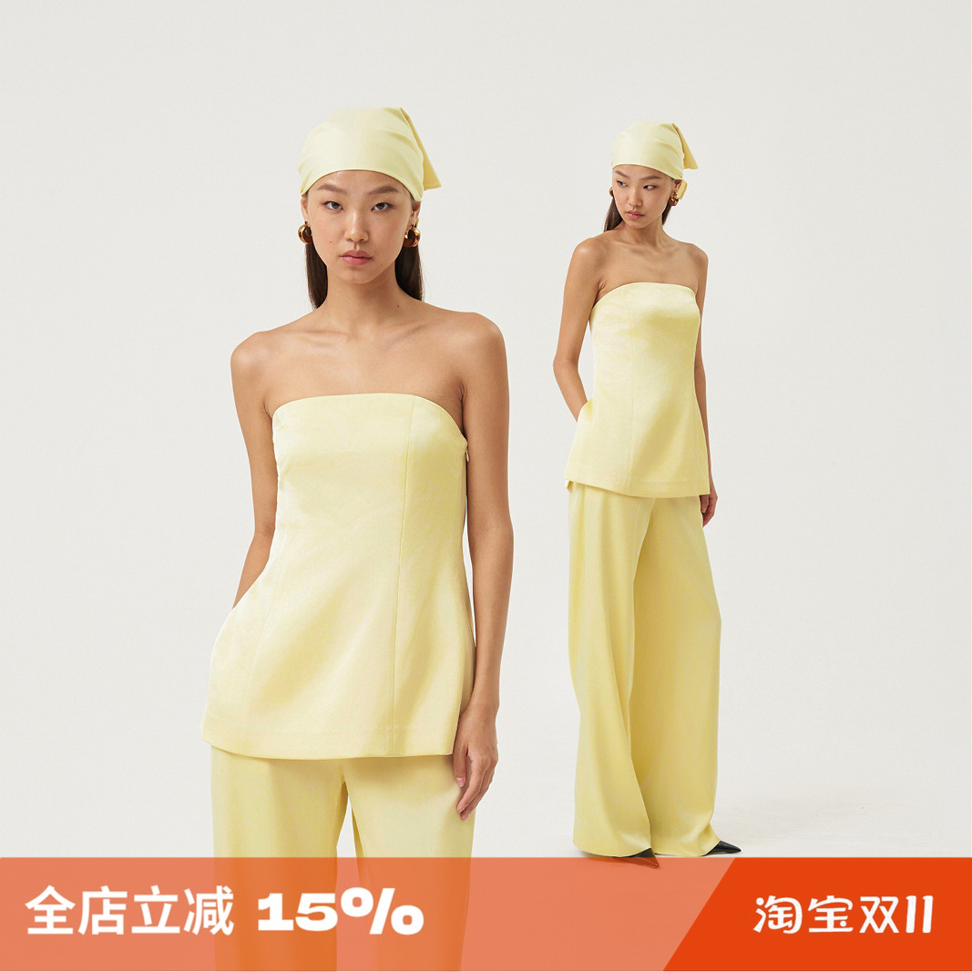 单侧开叉设计感显瘦外穿抹胸上衣