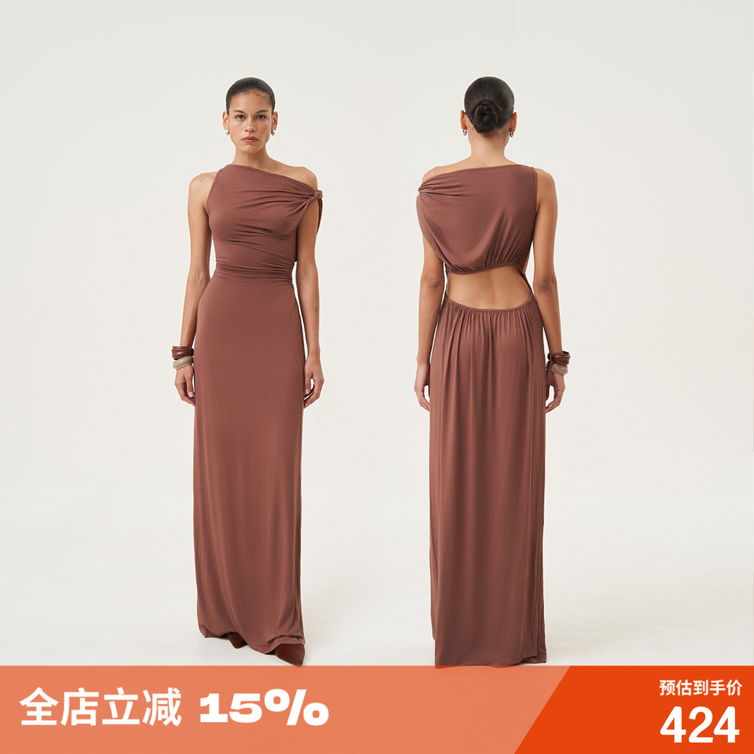 肩纽结挖空两穿小众修身连衣裙