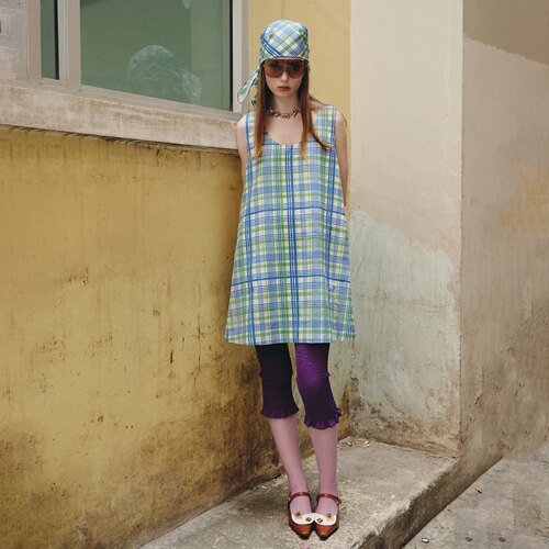 设计感格纹A字连衣裙格子短裙