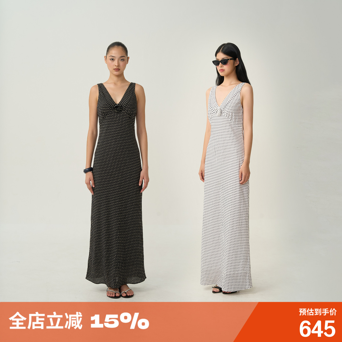 法式V领波点连衣裙优雅显瘦裙子