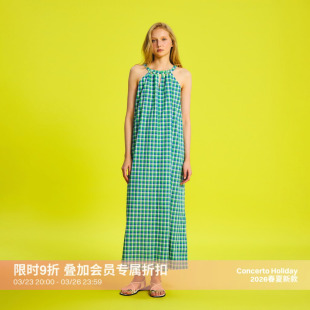 镂空长款 度假格纹挂脖连衣裙女春夏新款 裙子 绿野仙踪 OTHERSTORE