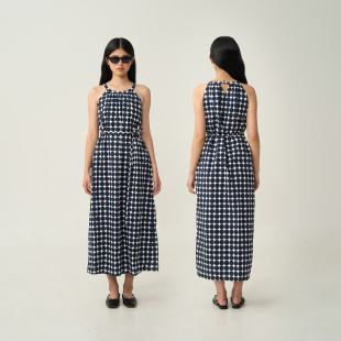 OTHERSTORE 復(fù)古波點(diǎn)連衣裙女度假百搭挖肩顯瘦中長裙子 優(yōu)雅波點(diǎn)