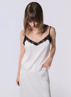 OTHERSTORE 白色蕾丝拼接丝质吊带背心女设计感百搭气质显瘦上衣