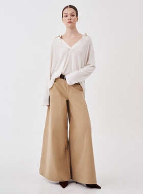 OTHERSTORE 牛皮信纸 复古卡其色磨毛长裤女百搭宽松休闲阔腿裤子
