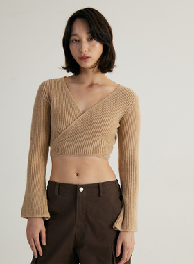 OTHERSTORE 甜辣腰精 氛围感修身V领针织衫女秋冬季短款打底上衣