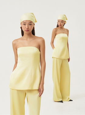 OTHERSTORE 香蕉牛奶 高级单侧开叉百搭设计感小众黄色抹胸上衣女