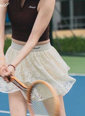 Lakewill双层蕾丝网球短裙透气跑步防走光速干休闲户外运动短裙