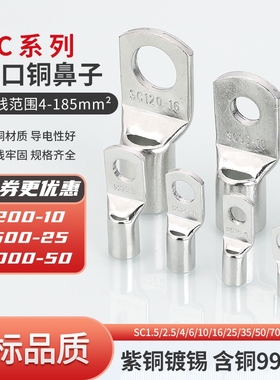 SC1.5/2.5/4/6/10/16/25-6/8/10/12紫铜SC窥口冷压接线端子铜鼻子