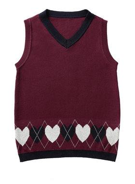男女童学生V领毛衣校服心型马甲