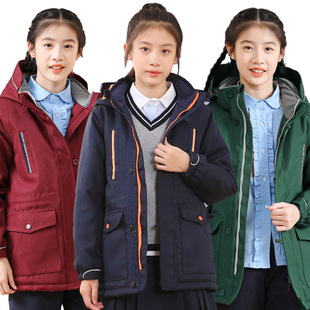 男女童中小学生校服棉袄中大童夹羽绒棉冲锋衣冬款中长款加厚棉服