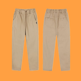女童蝴蝶结口袋校服长裤纯棉小学生浅卡其加绒裤子儿童米色休闲裤