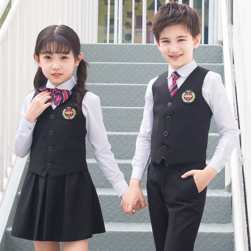 男女童幼儿园园服学院风校服中大儿童班服演出小学生黑色马甲套装