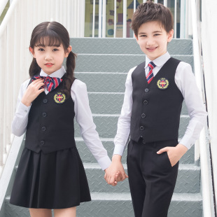 男女童幼儿园园服学院风校服中大儿童班服演出小学生黑色马甲套装