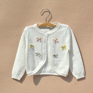 儿童配裙子小披肩婴儿外搭长袖公主开衫女童薄款棉线针织外套春夏